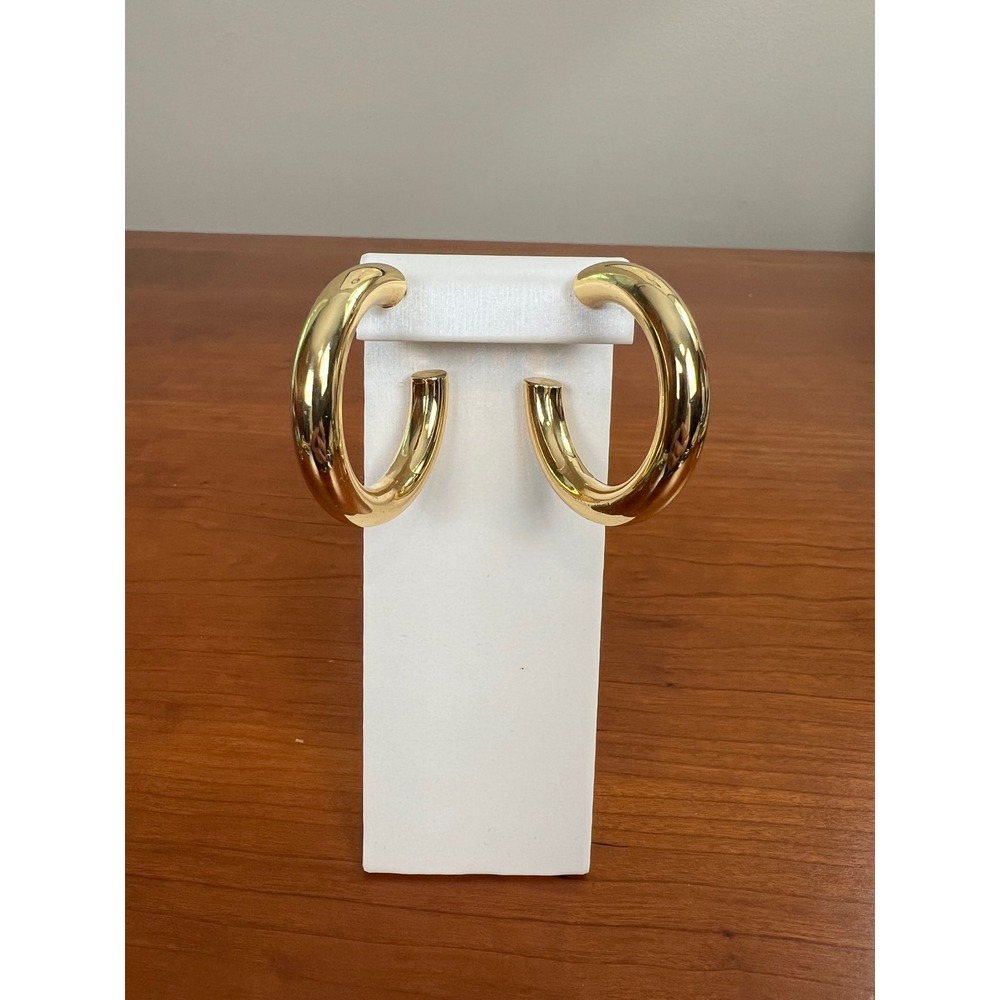 Womens Chunky Gold Tone Hoop Earrings Polished Thick C-Shape Statement Hoops